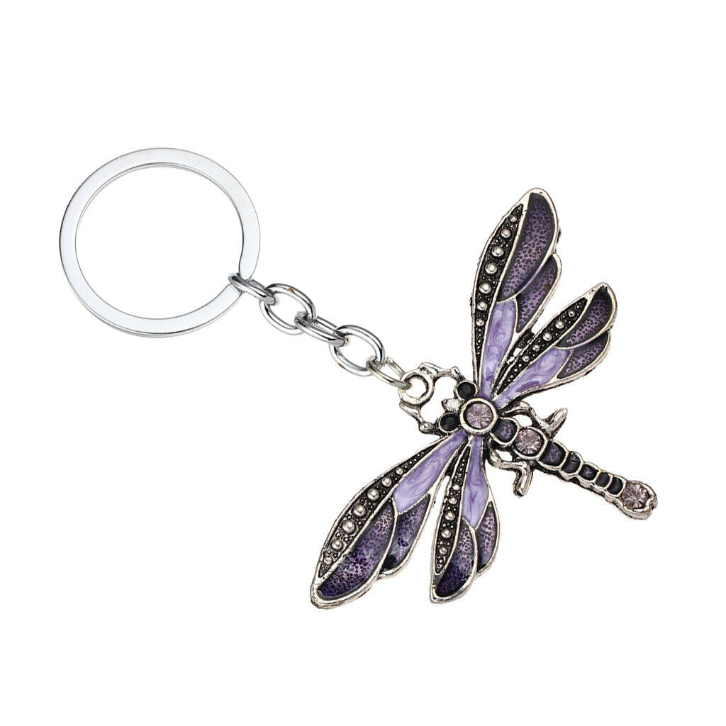 Crystal Butterfly Key Chain Rhinestone Pendant Key Ring for Purse Purple