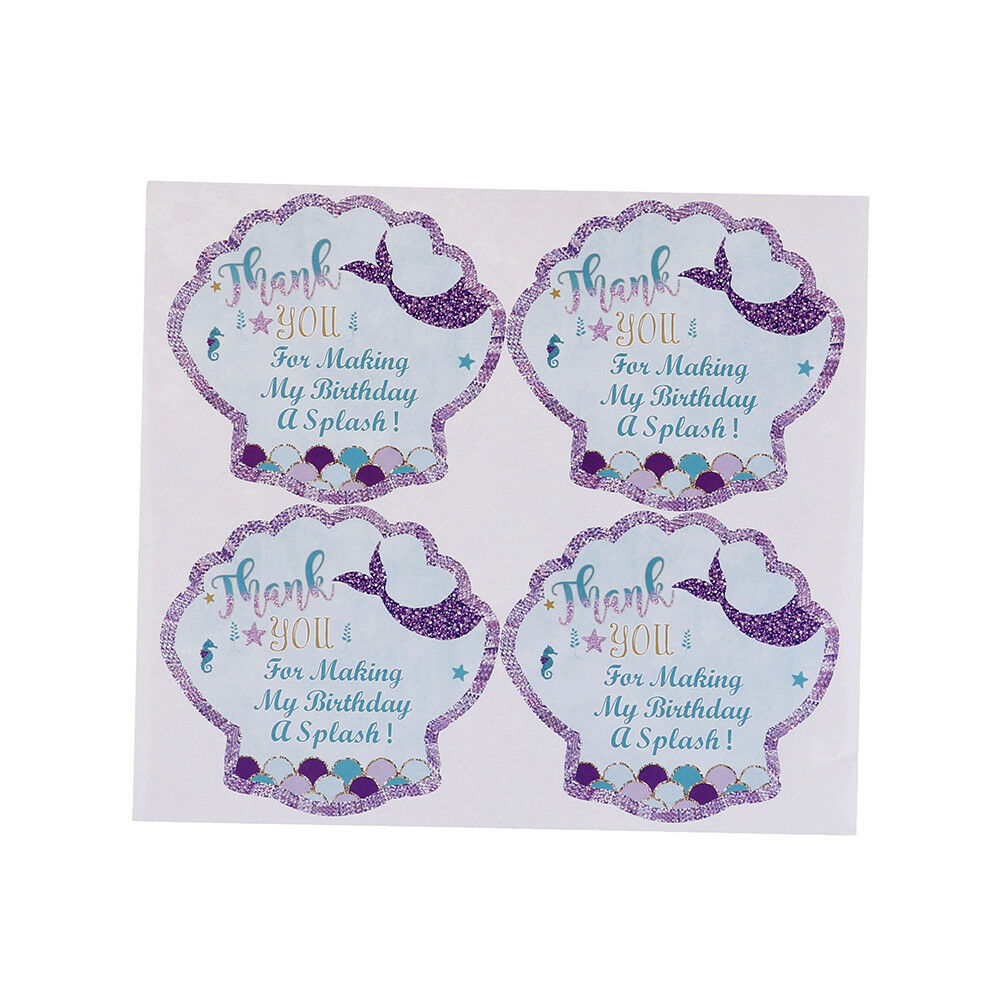 40pcs Mermaid Seal Stickers Thank You Sea Shell Labels DIY Baking Gift Lab.l8