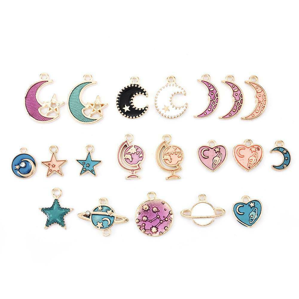 20pcs Enamel Plated Assorted Mixed Moon Star Planet Charms DIY Findings Pendants