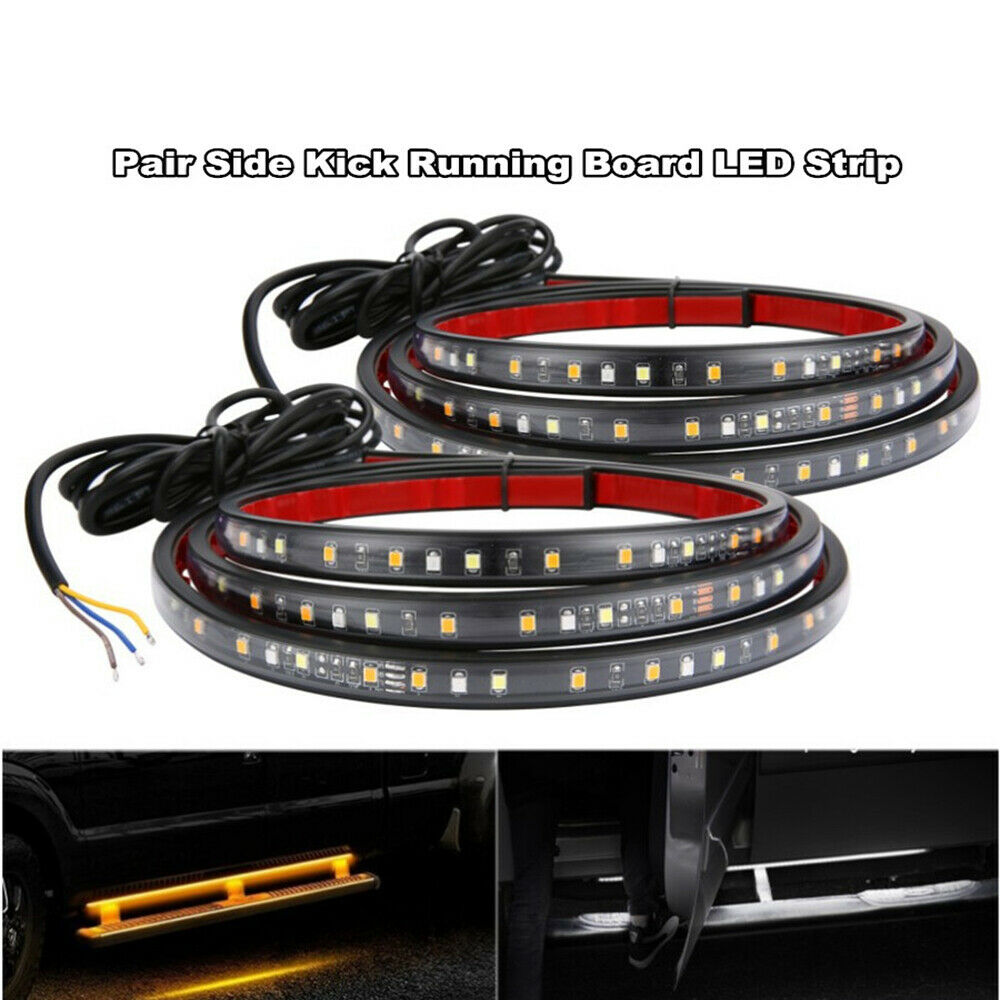 2pcs Car 70" Running Board Side Step LED Light Amber White Turn Signal DRL Light