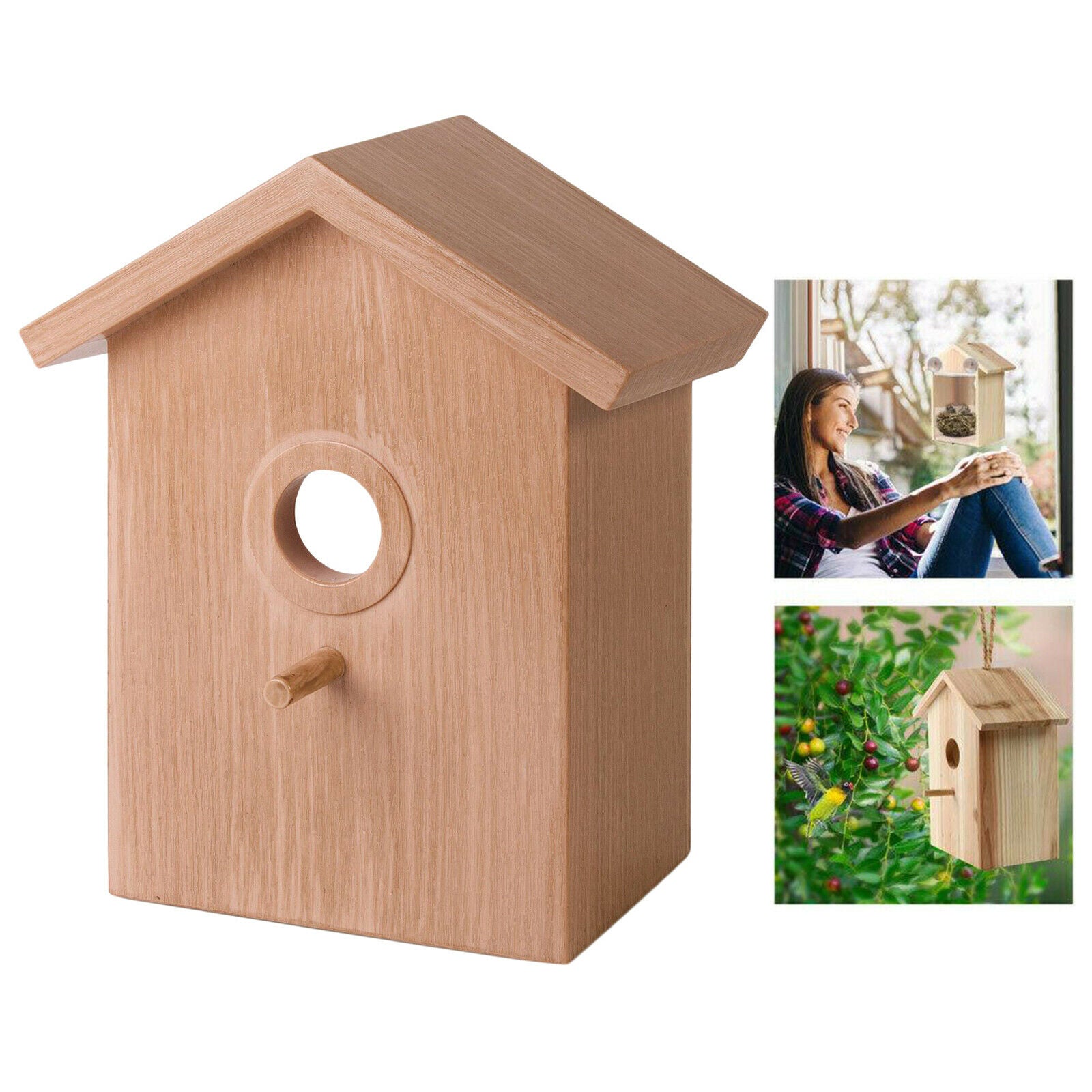 Wooden Sucker Bird Nest Outdoor Chickadee Feeder Feeding Cage Birdhouse Yard