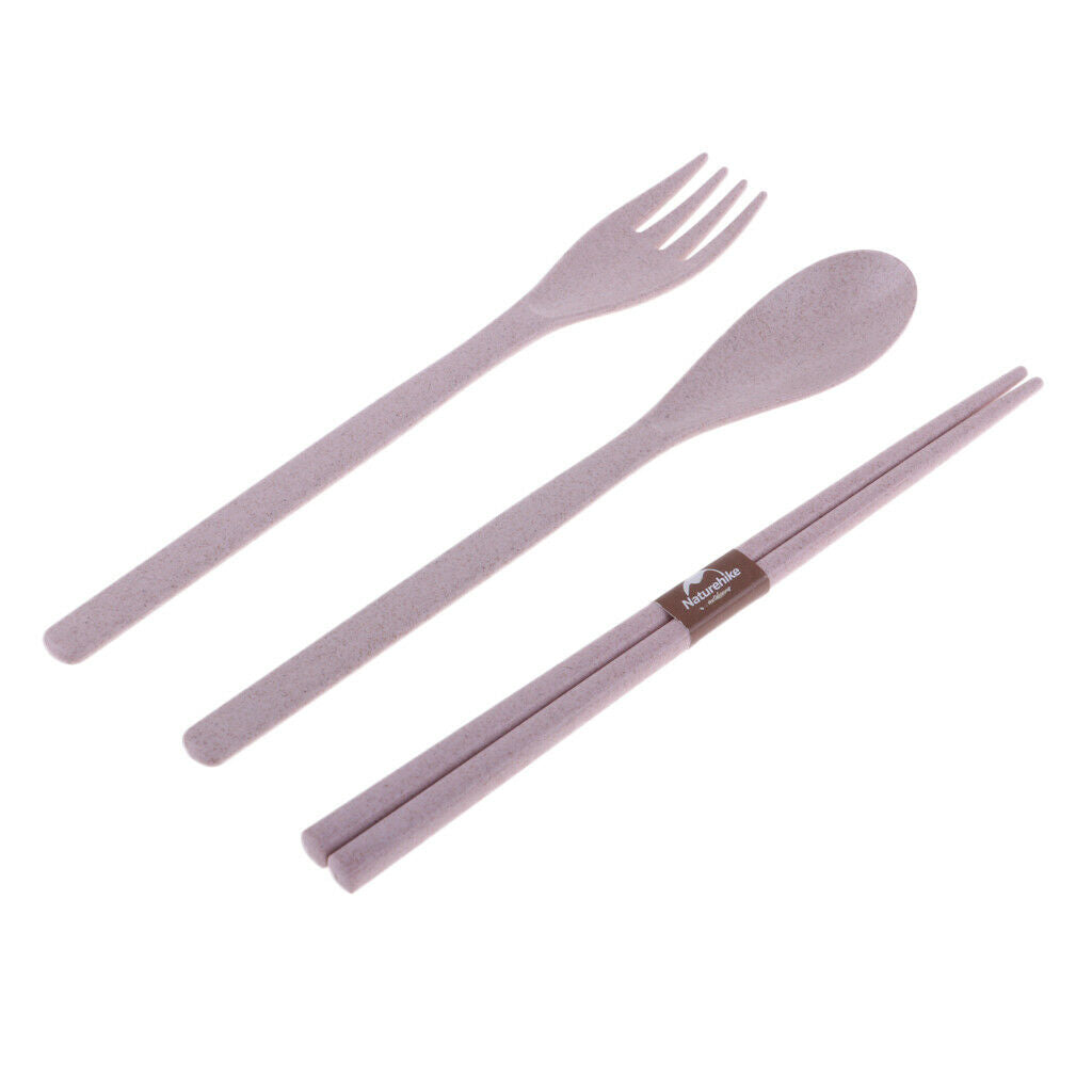 3pcs Travel Outdoor Spoon Fork Chopsticks Tableware Set with Case pink