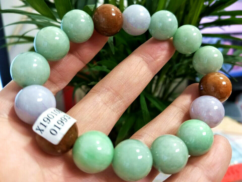 Green Red 100% Natural A JADE JADEITE Bead Beads Bangle Bracelet 9 mm AAA