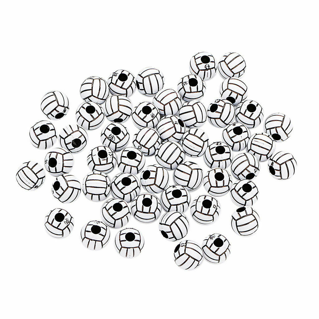 50 pieces volleyball design round acrylic loose beads decorative beads