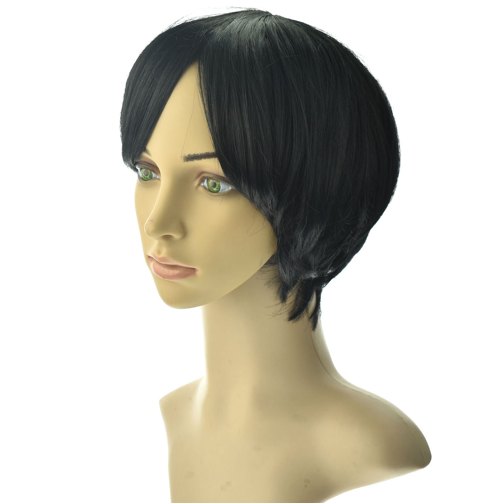 Mens Black Wig US stock Short Hair Synthetic Old Heat Resistant Straight for Man