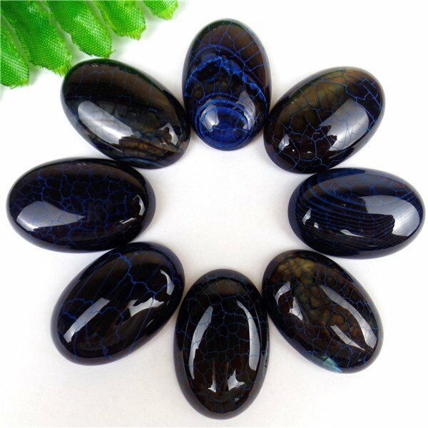 8Pcs Blue and Black Fire Dragon Veins Agate Oval Cab Cabochon 30*20*6mm HH6029