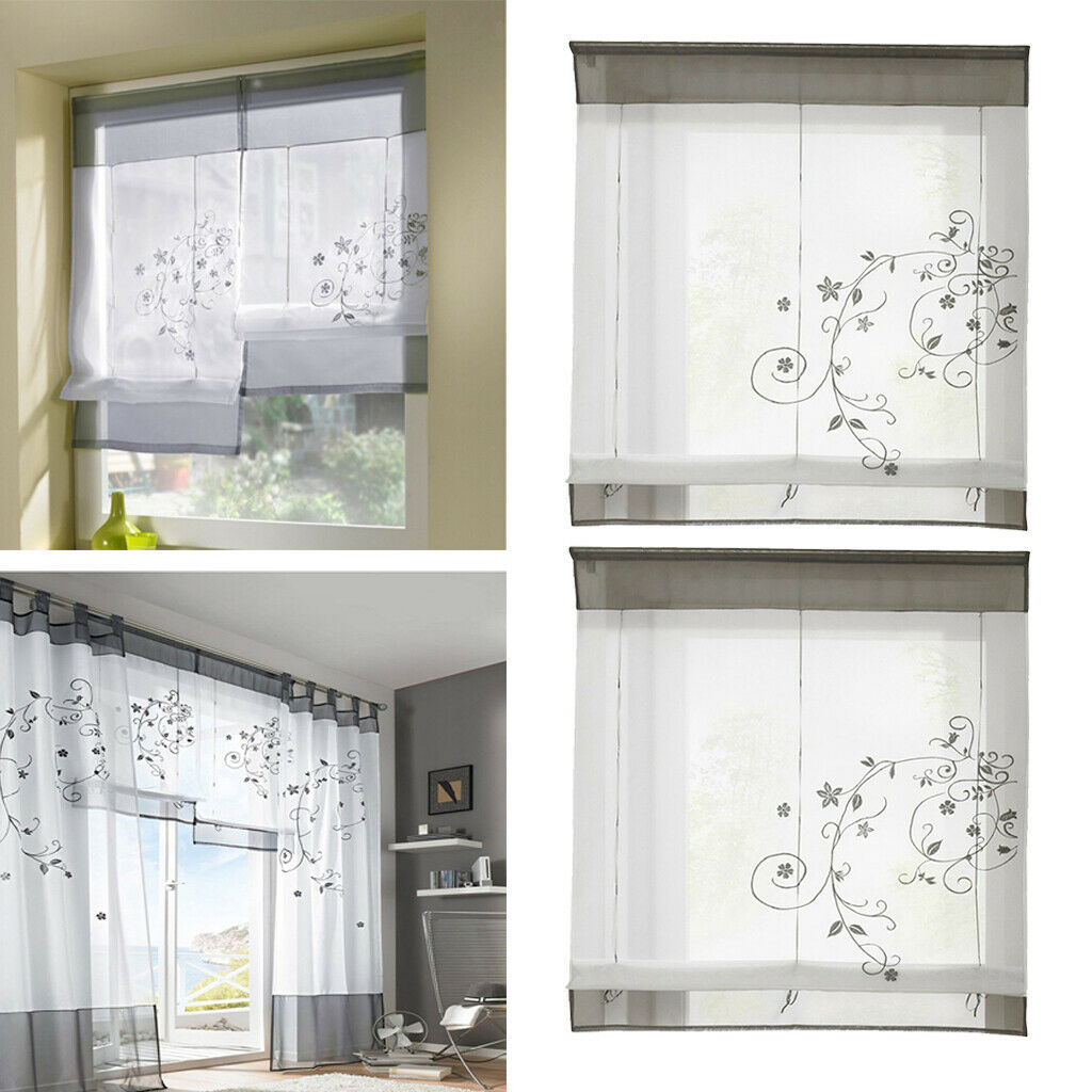 2x Roman Drape Draped Gauze Sheer Window Curtain # 1 Gray, 60x120cm