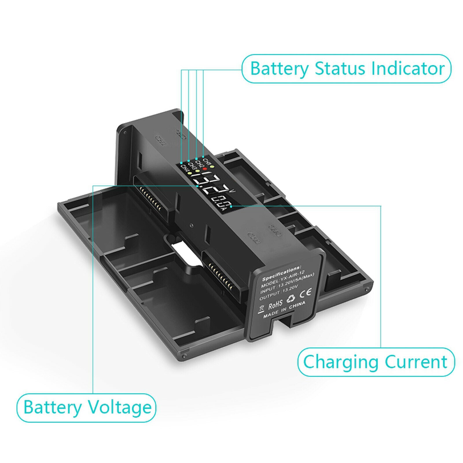 4-Ports Battery Charging Hub Fast Charging for DJI Mavic Air 2/Air 2S Drone