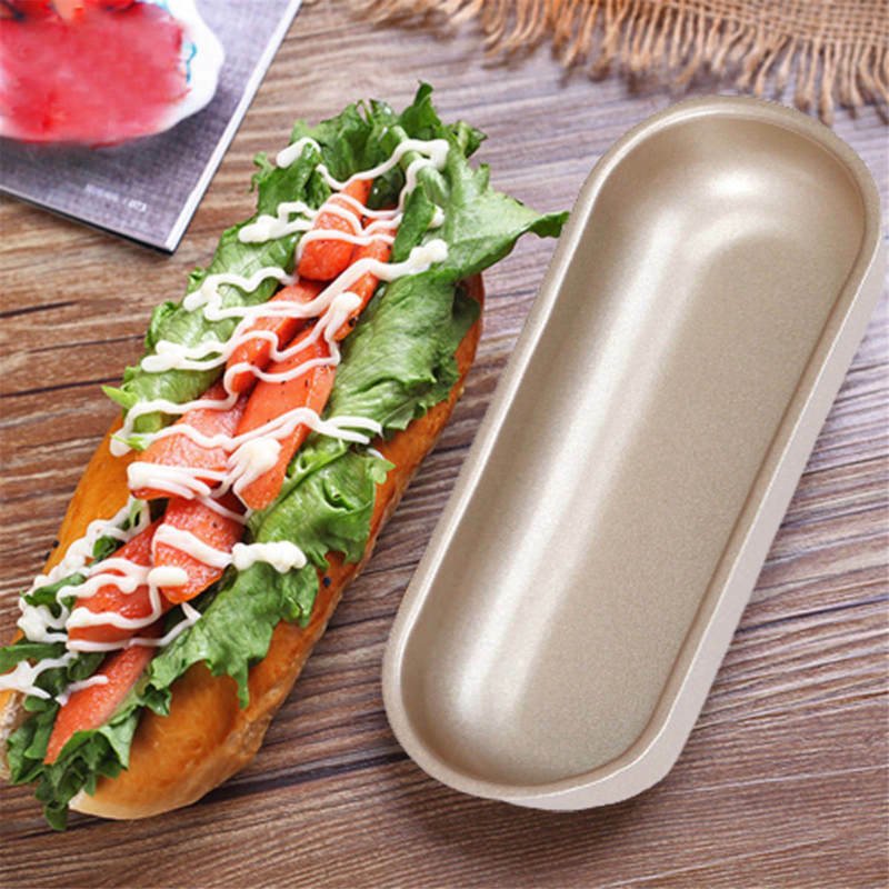 Hot Dog Bun Pan Hotdog Bread Mould Non Stick Bakeware Oval Cake Mold 185*67*25mm