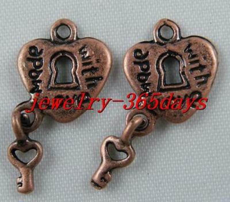 30pcs Copper Color Heart and Key Charms 23x12mm zn1730