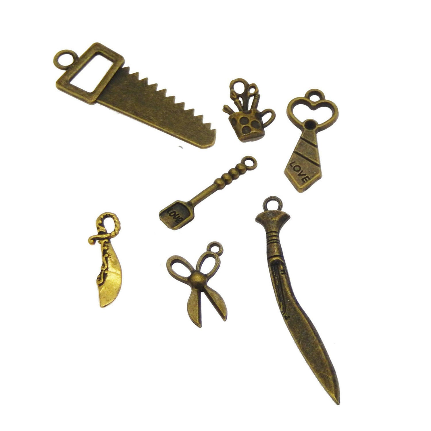 16 Mix Antiqued Bronze Dad Tool Charm Alloy Hardware Assortment Keychain Pendant