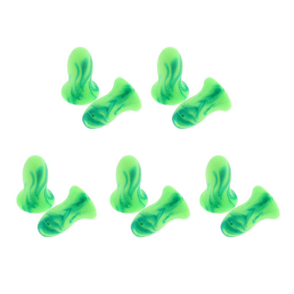 5 Pairs Soft Foam Ear Plugs Tapered Travel Sleep Noise Prevention Green