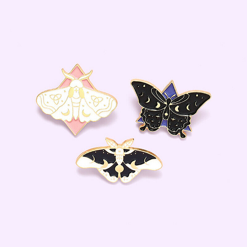 3Pcs Moth Butterfly Enamel Pins Phase Brooch Bag Clothes Lapel Pin Badge .l8
