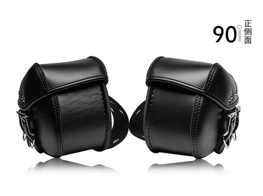 Pair Motorcycle Black Leather Leather Saddlebags Saddle Bags