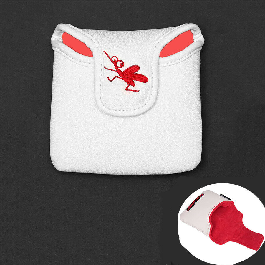 White Square Mallet Putter Head Cover Magnetic Spider Embroidery For Golf Club