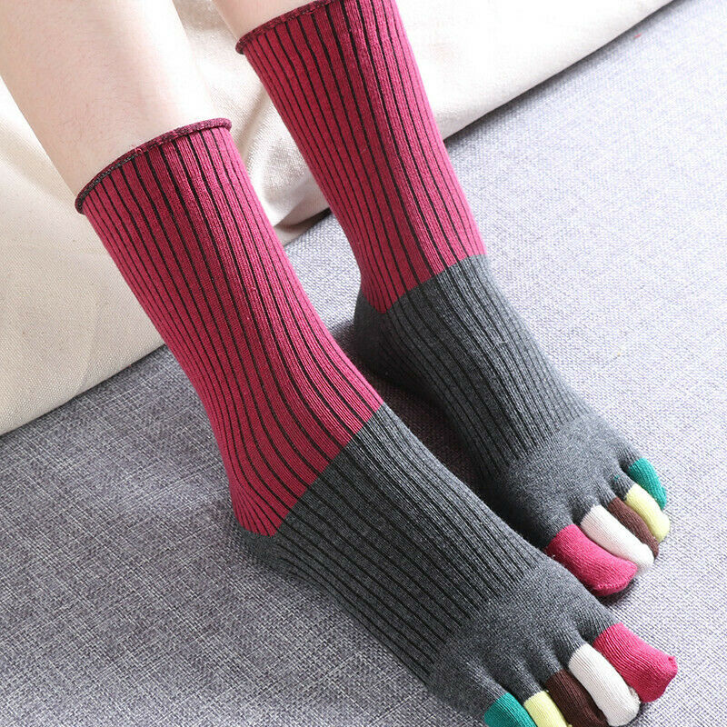 3Pair Women Girls Cotton Five Finger Toe Socks Ankle High Spliced Stocking Funny