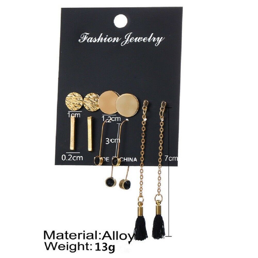 5Pairs/Set Boho Circle Geometry Tassel Earrings Women Stud Ear Earrings Jewelry