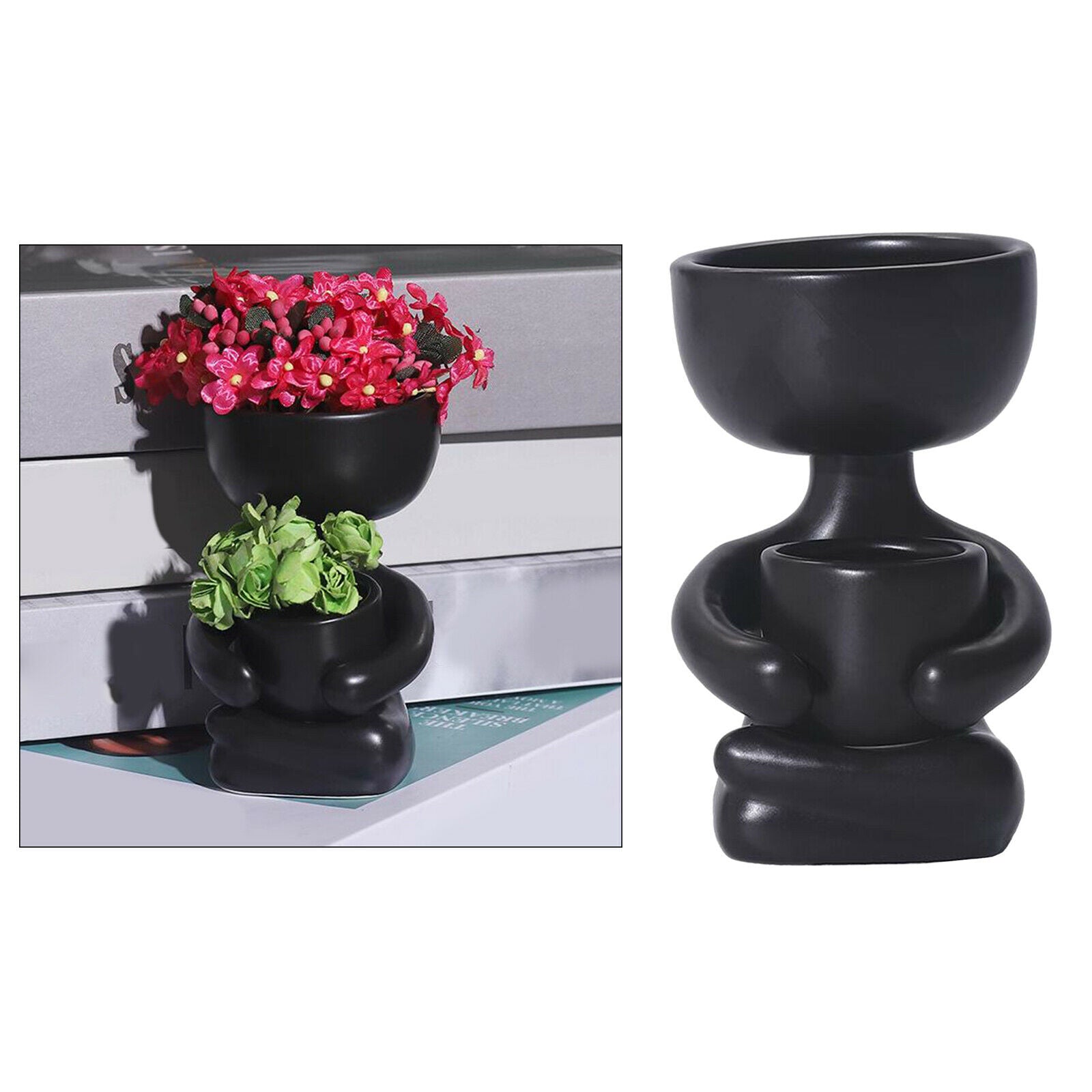 Ceramic Flower Pot Human Flower Vase Plant Pot Planter Black 10x6x8cm