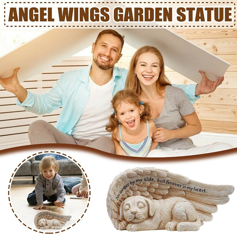 Angel Wingss Garden Statue Sleeping Dog With Lettering Home Decoration OutdoBDA
