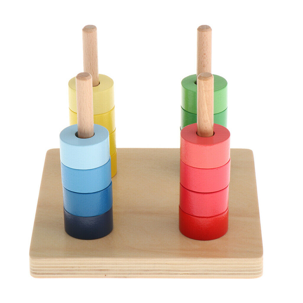 Wooden Colorful Montessori Discs on 4 Dowel Toys for Kid Teaching Aids