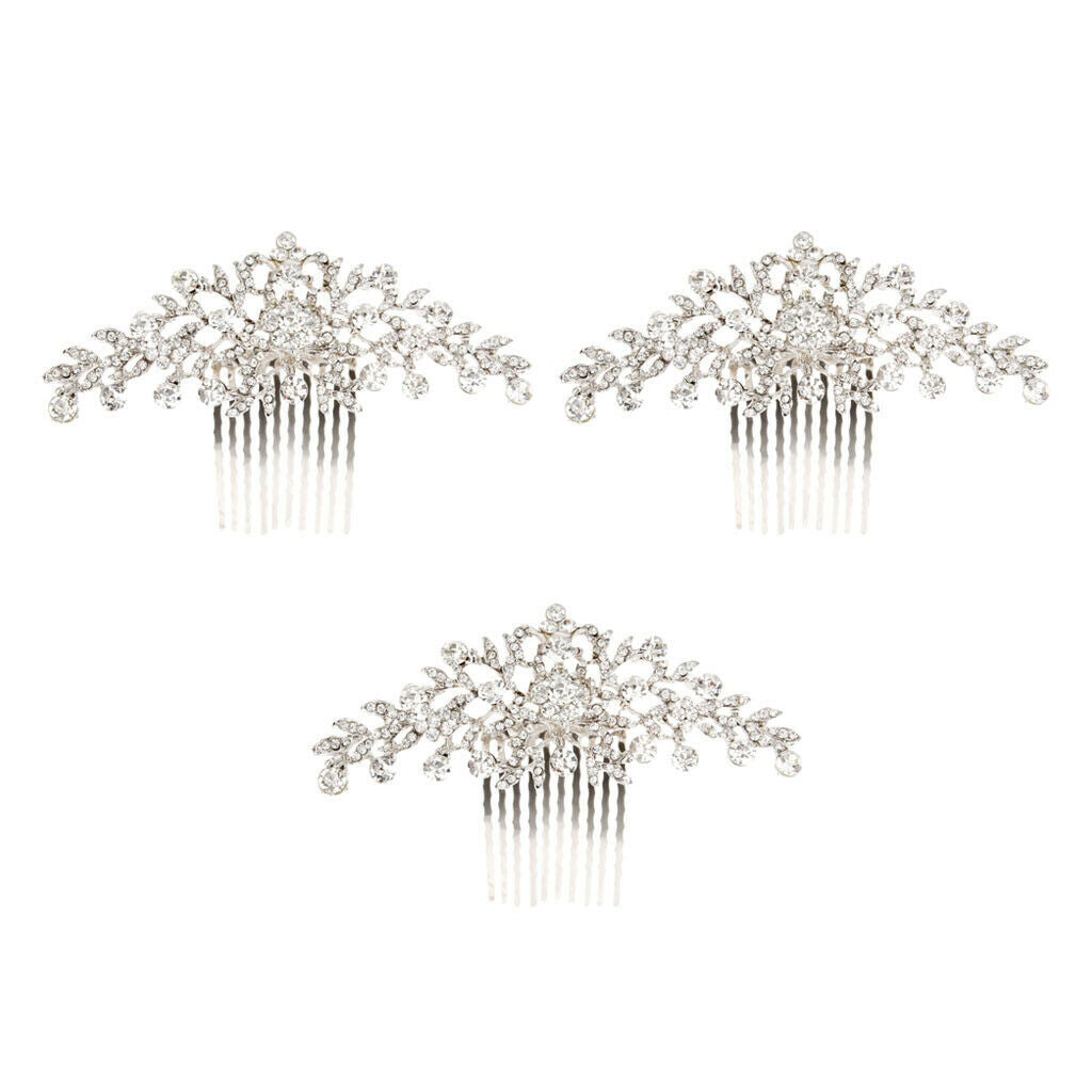 3 Pieces Bridal Wedding Flower Diamante Crystal Rhinestone Women Hair Comb