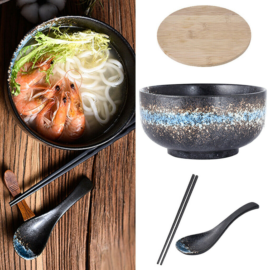 Japanese Ramen Bowl Large with Lid and Spoon Soup Tableware Accessory Gifts
