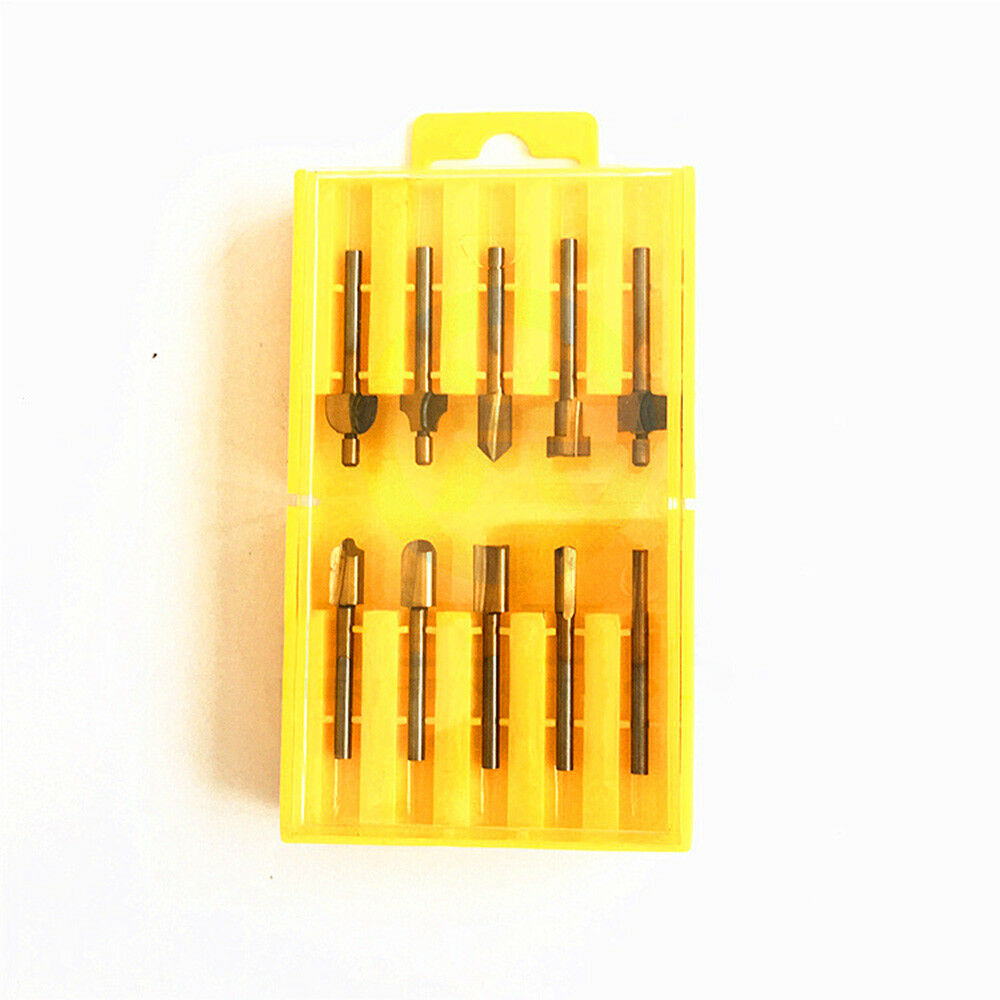 10pcs HSS Titanium Mini Router Drill Bits 1/8" Shank For Rotary Tools Durable