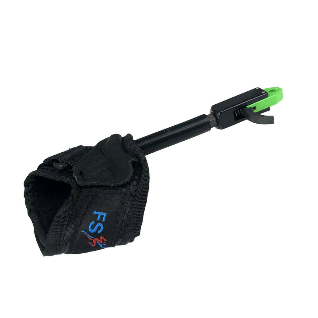 Archery Compound Bow Release Adjustable Black Wrist Strap with Green Clasp