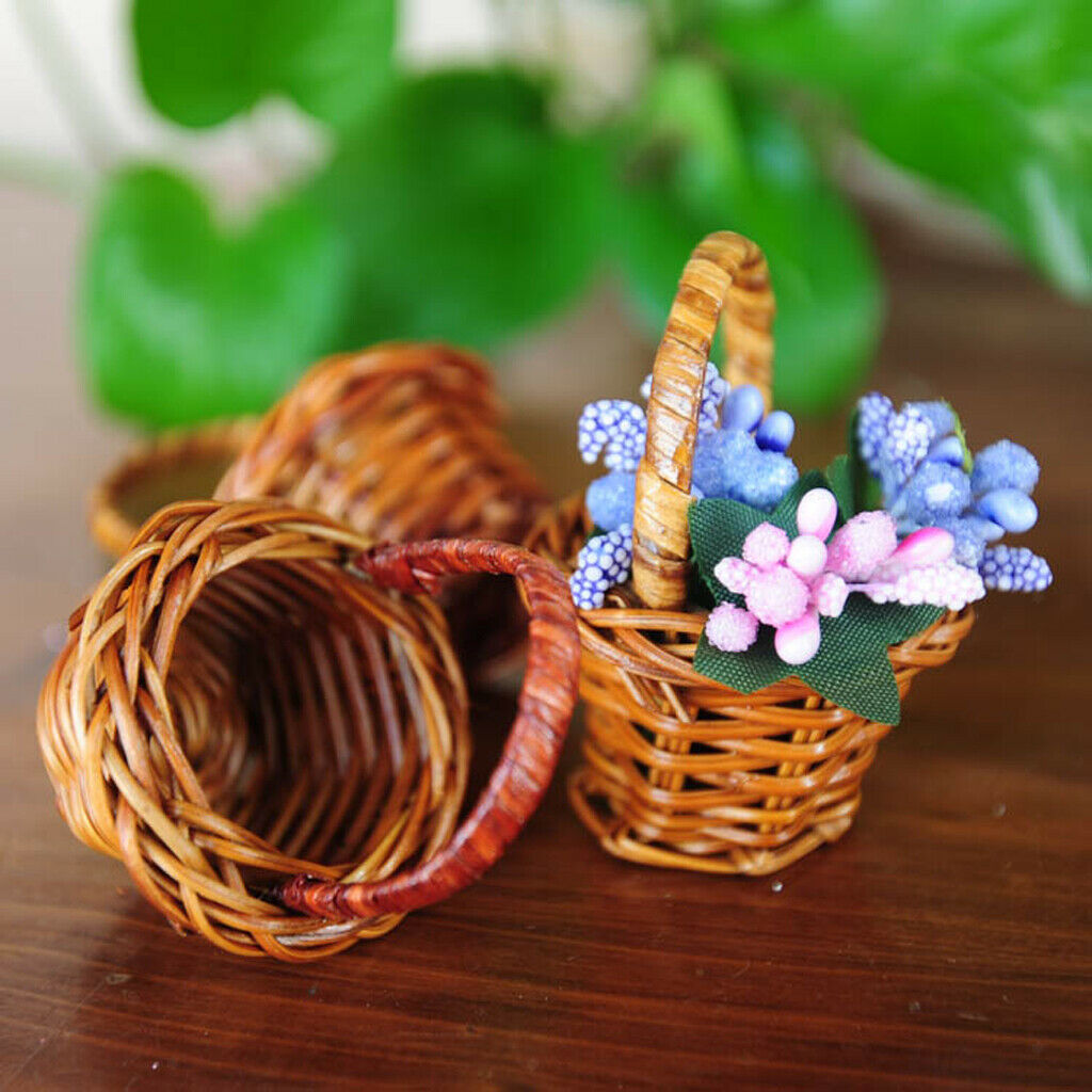 1/12th Miniatures Handmade Basket Container with Handle Simulation Furniture