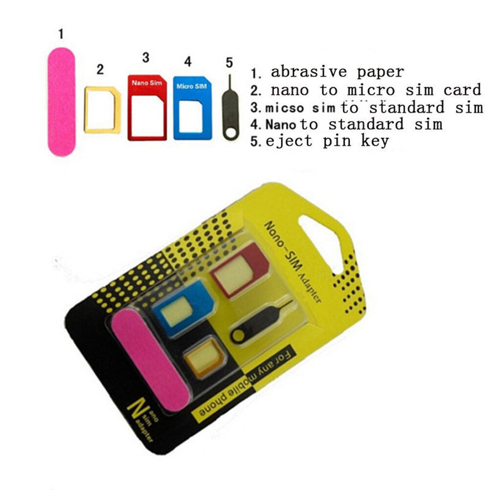 5in1 Nano SIM Card to Micro Standard Adapter Converter Set Kit for iPhon.l8