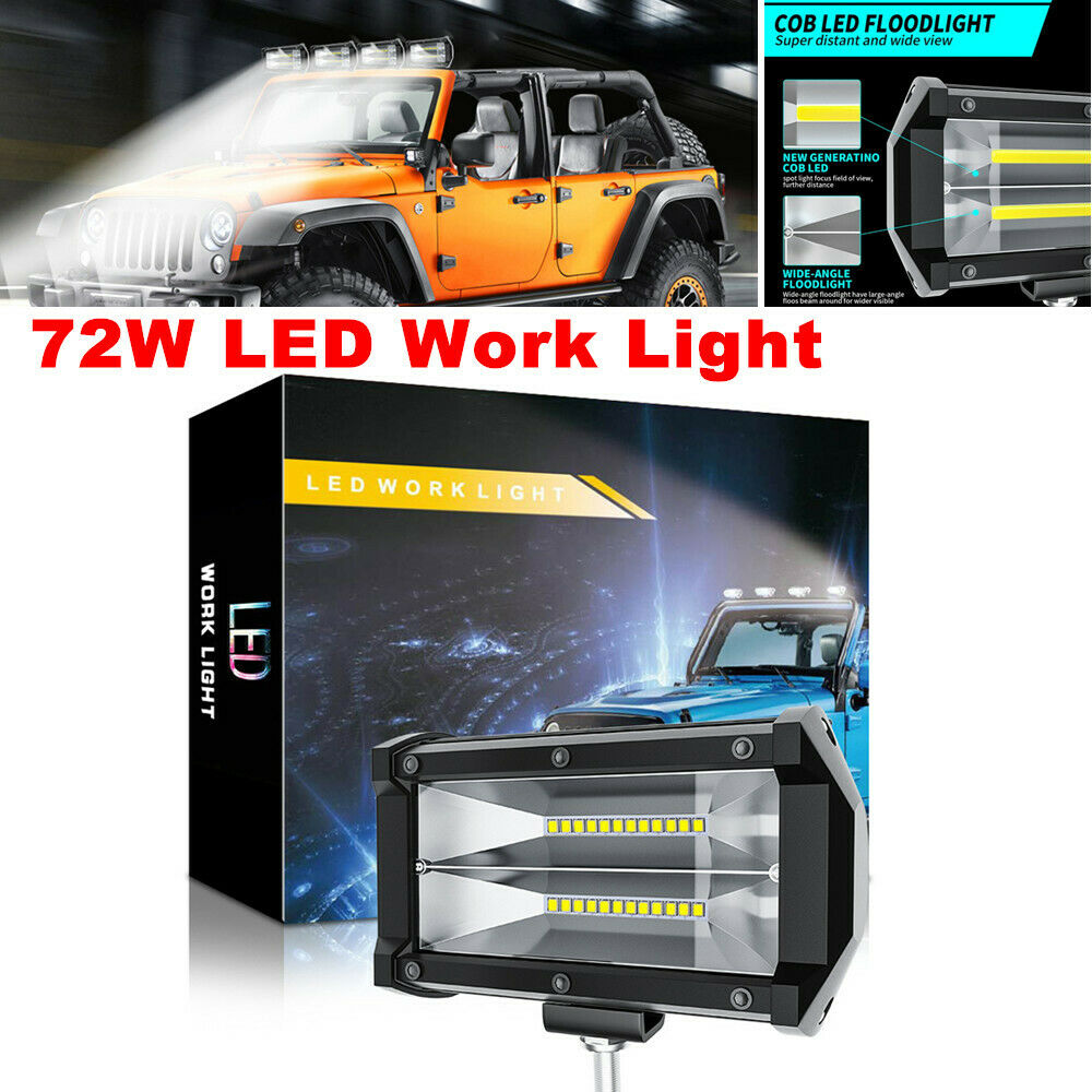 72W LED Work Light Spotlight Fog Lamp Flood Beam Lens ATV Truck OffRoad for Jeep