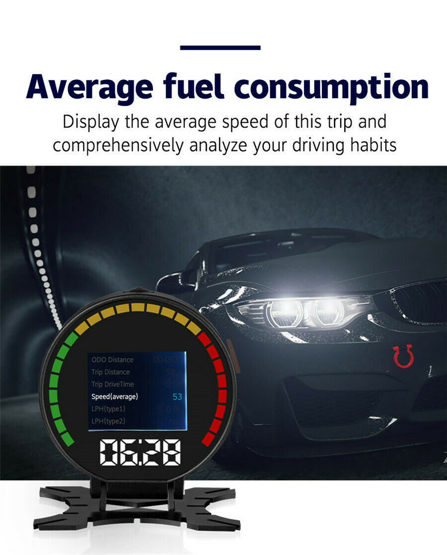 Multi-function OBD Smart Digital Gauge Car Head-up Monitor Display Speed/Temp