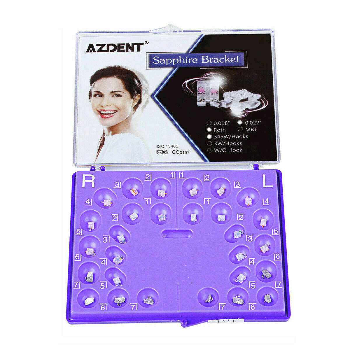 10 Packs Orthodontic Sapphire Brackets Dental Mini Roth 0.022" 3.4.5 Hooks AZ