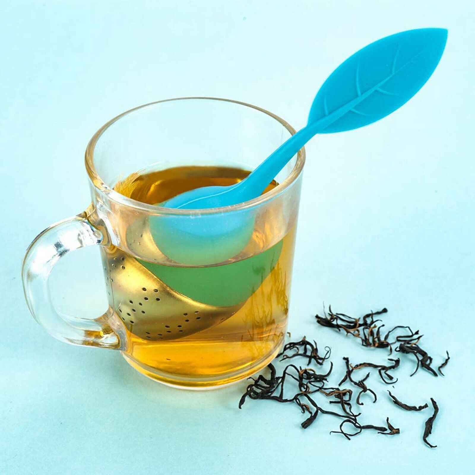 Tea Strainer with Drip Tray Loose Tea Steeper for Loose Leaf Tea Blue