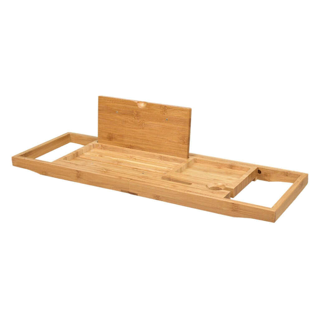 Wooden Bath Caddy Tray Bamboo Bathtub Book Wine Tablet Holder Adjustable