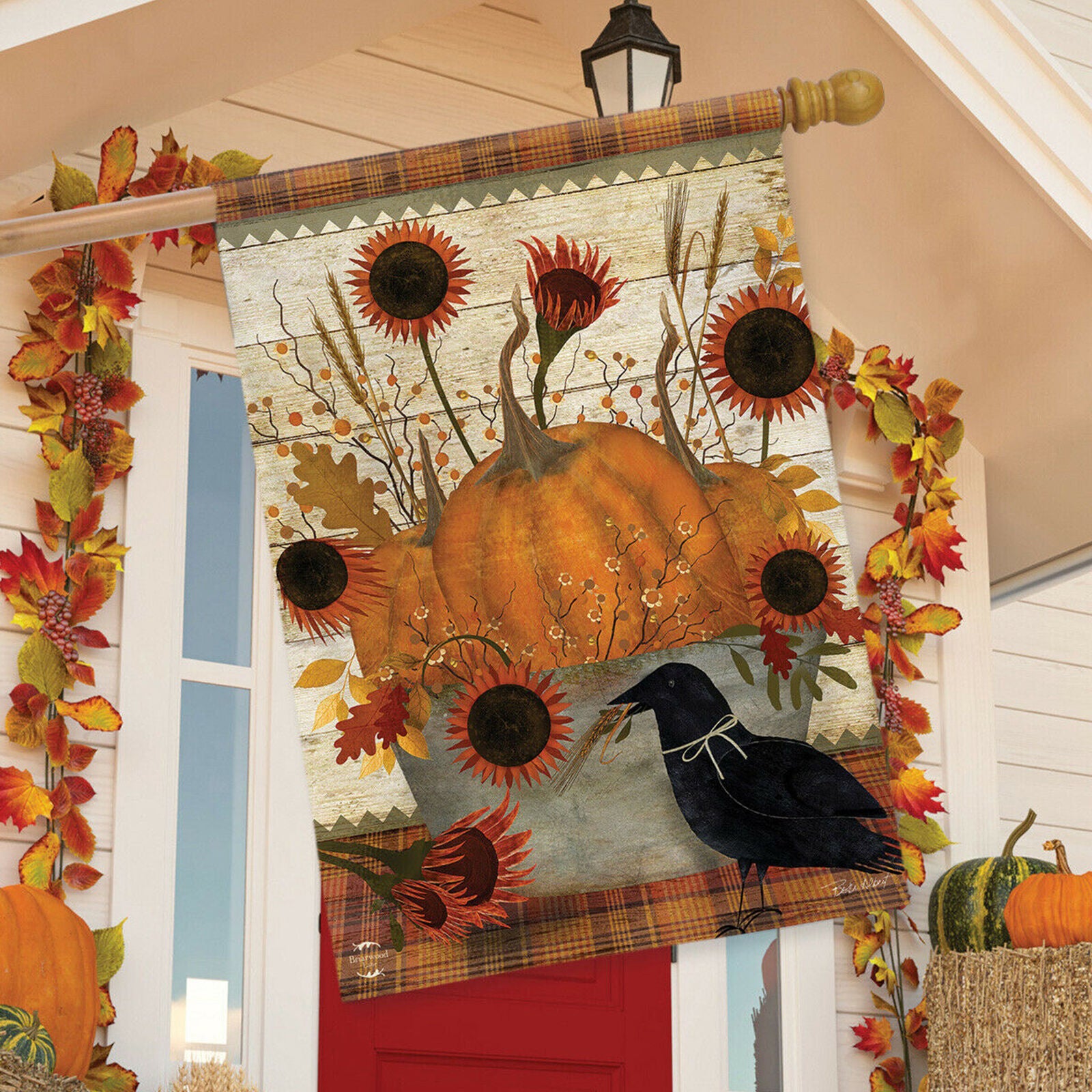 Briarwood Lane Primitive Pumpkins Autumn House Flag Sunflowers Fall 28" x 40"