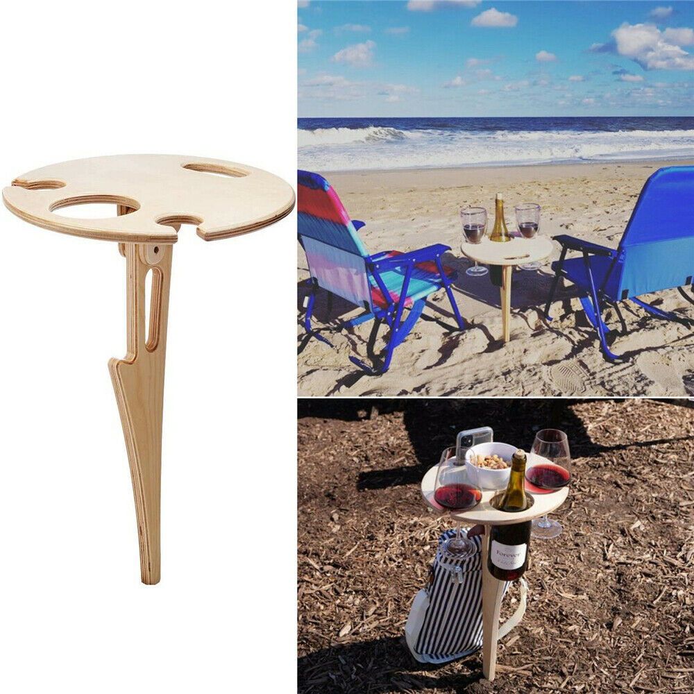 Outdoor Wine Table Foldable Round Desktop Mini Wooden Picnic Table Wine Rack