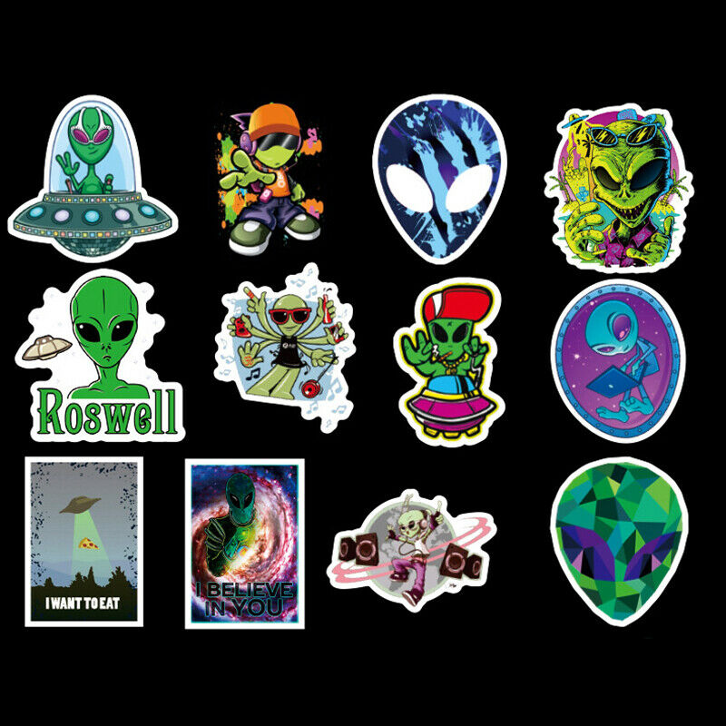 50X UFO Alien Astronaut Rocket Cartoon Stickers Gifts Toys DIY Skateboard Laptop
