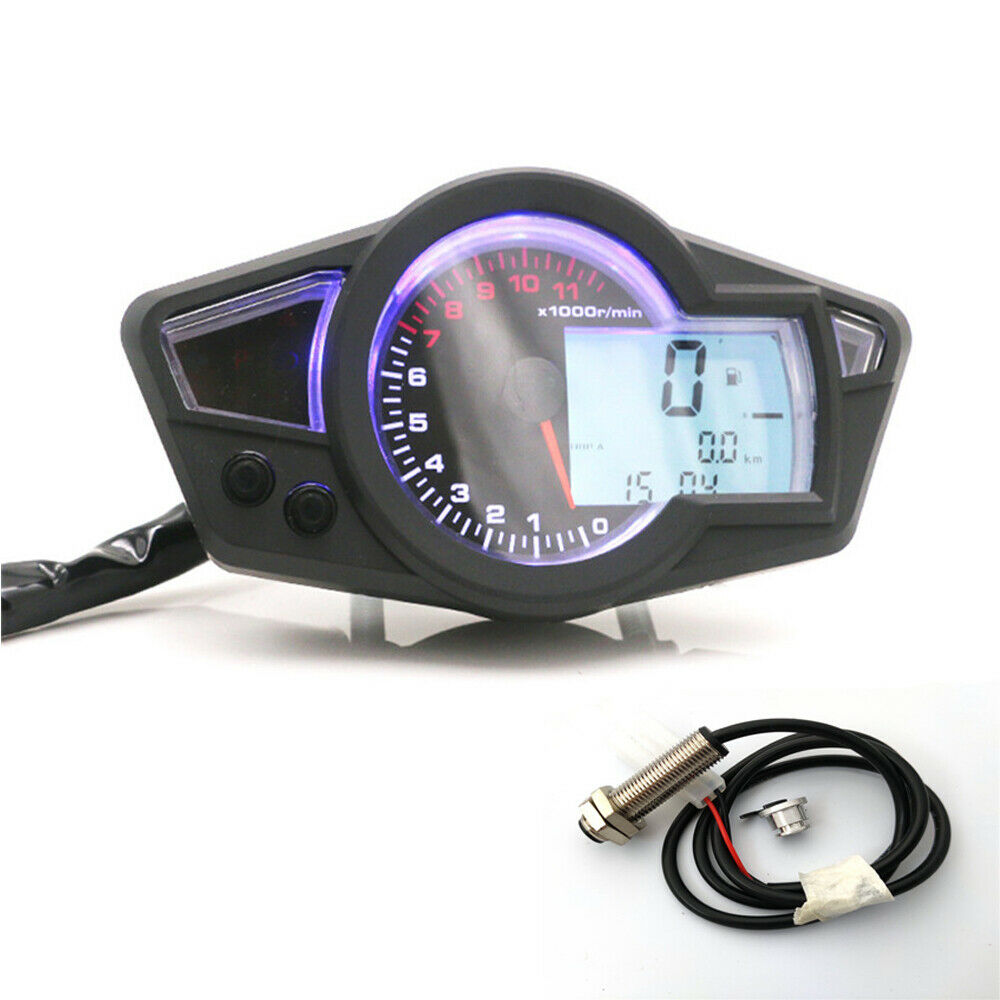 12V Motorcycle Digital LCD Speedometer Odometer Fuel Level For 2 & 4 Cylinders