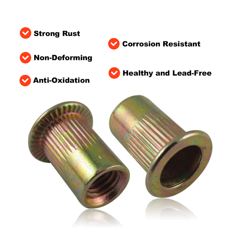 5pcsRivet Nuts Type Threaded Insert Nut 1/4-20UNC Flat Head Knurled Body