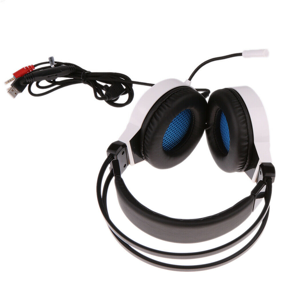 LED Light Gaming Headset Headband Headphone USB 3.5mm Mic LED for PC  White