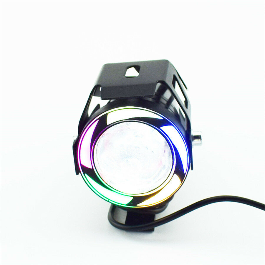 1 Pair 125W  U7 LED Motorcycle Headlight Spot Fog Light Projector Angel Eyes