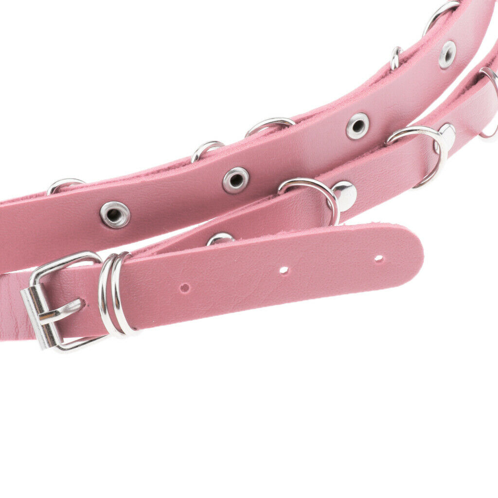 Fashion Gothic Punk Belt Adjustable Metal Body Chain PU Leather Women Pink