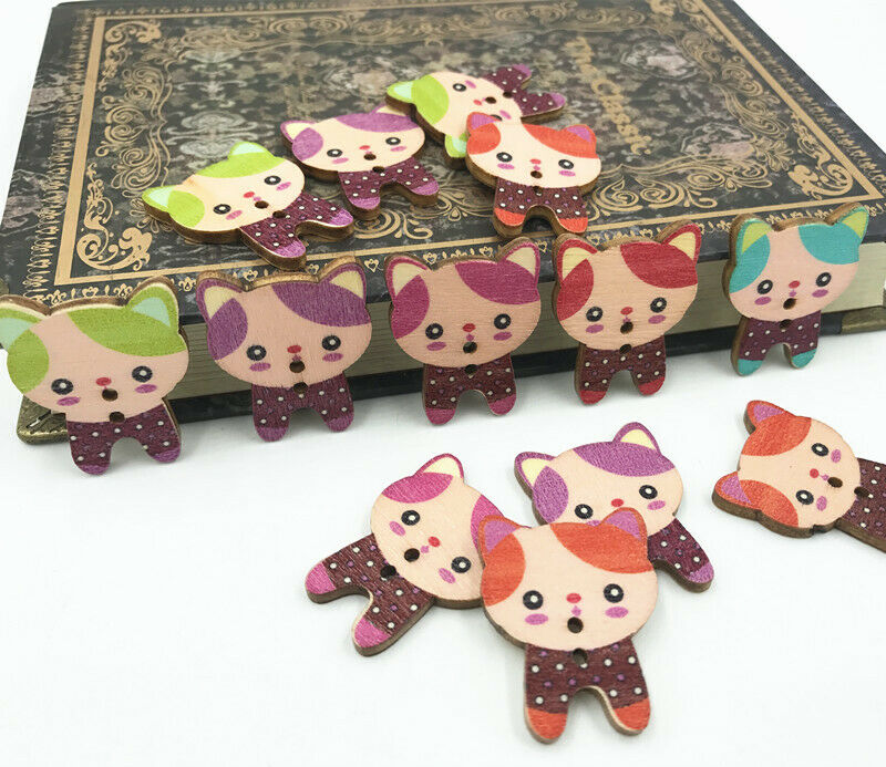 50X Wooden Buttons Fit Sewing Scrapbooking Handicrafts 2-Holes Cat shape 30mm