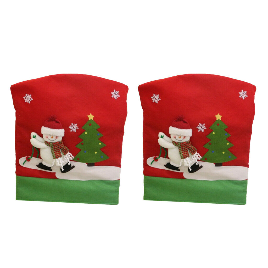 Pair of Chair Covers Seat Cover Santa Claus Hat Seat Cover