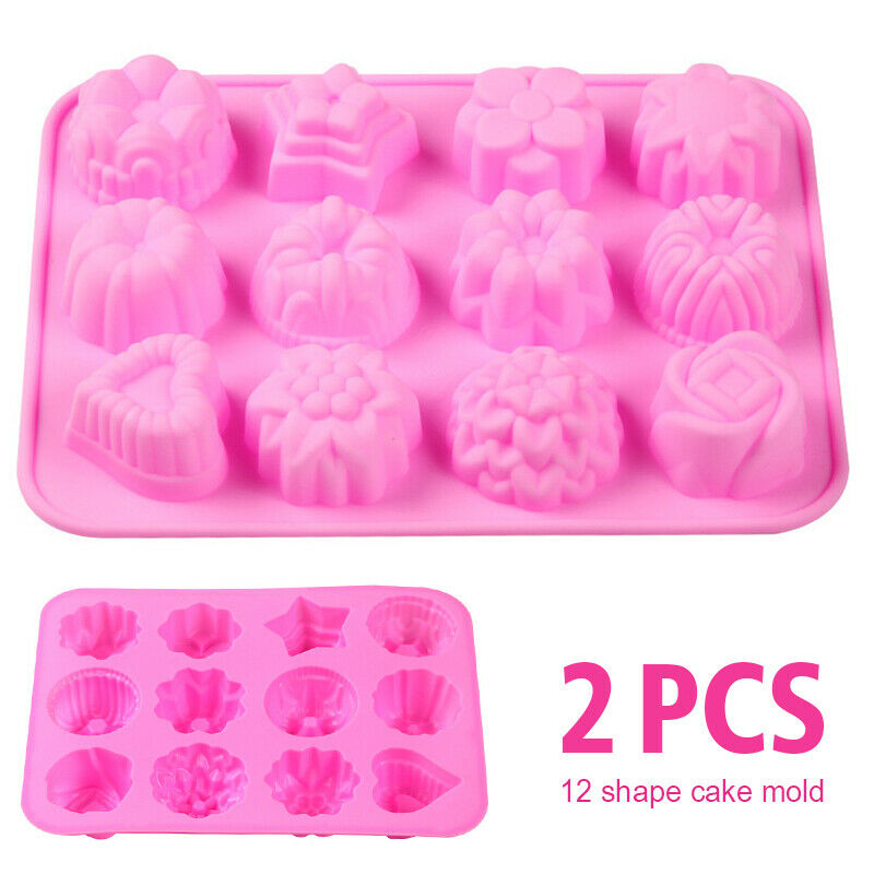 2X 12 Cavities Flowers Shape Silicone Soap Mold Ice Cake Candy DIY Tray Mould