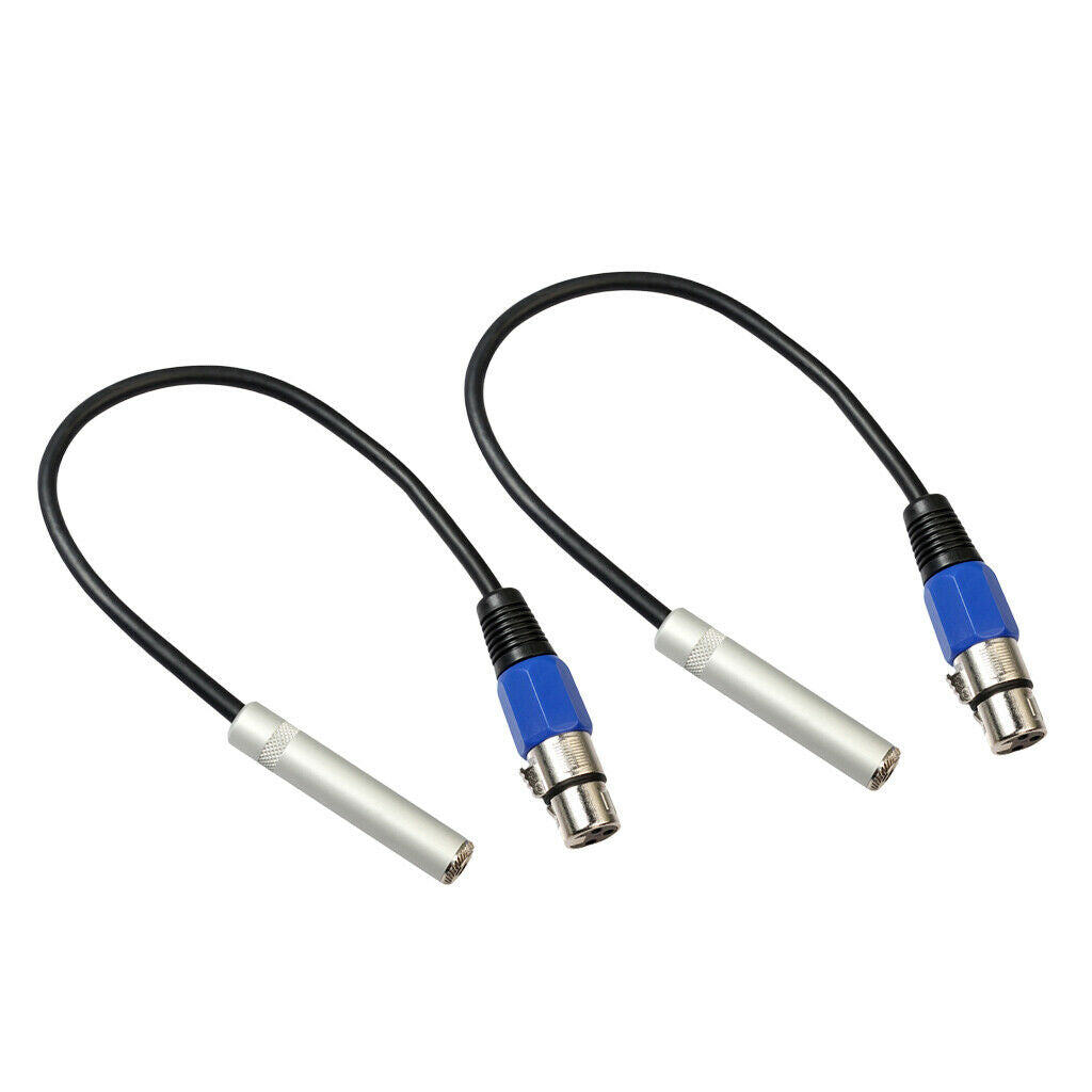 2pcs 3-Pin XLR Female to 1/4 6.35mm Female  Audio Cable Mic Adapter 1ft