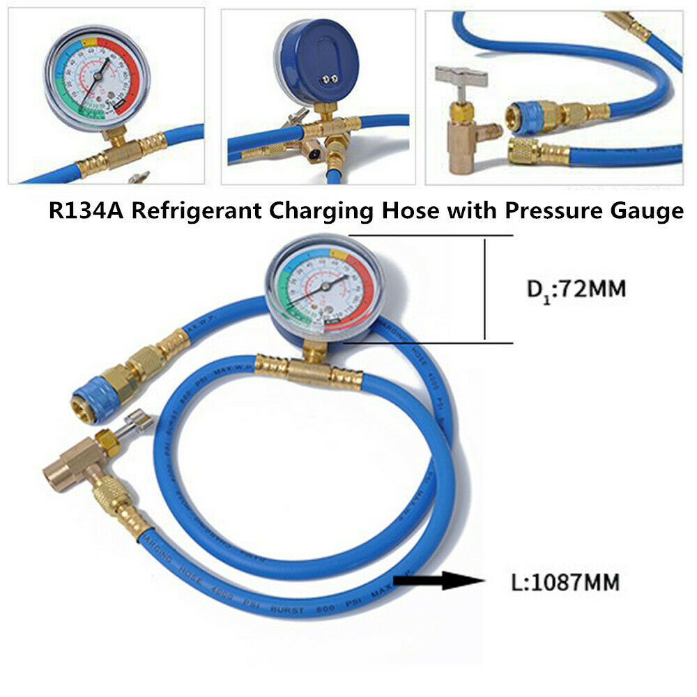 Car Air Conditioning AC R134A Refrigerant Charge Hose Low Pressure Gauge Monitor