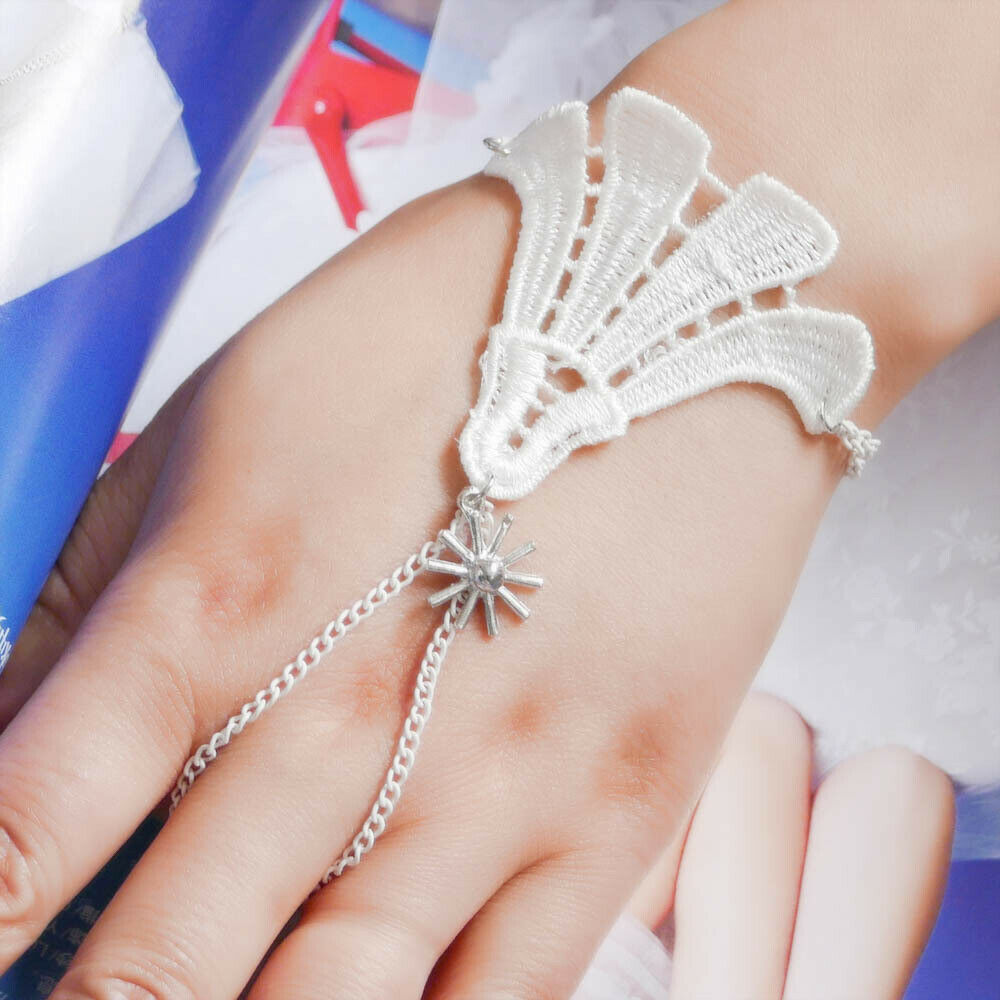 Retro Jewelry Gothic Lolita Bangle White Lace Flower Bracelet Chain Ring