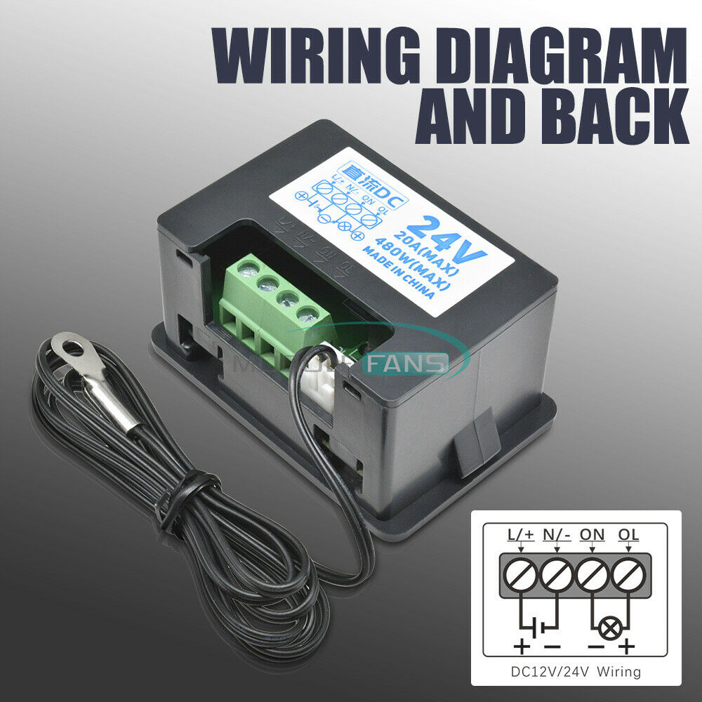 DC24V 20A Red Blue LED Temperature Control Microcomputer Thermostat With Sensor